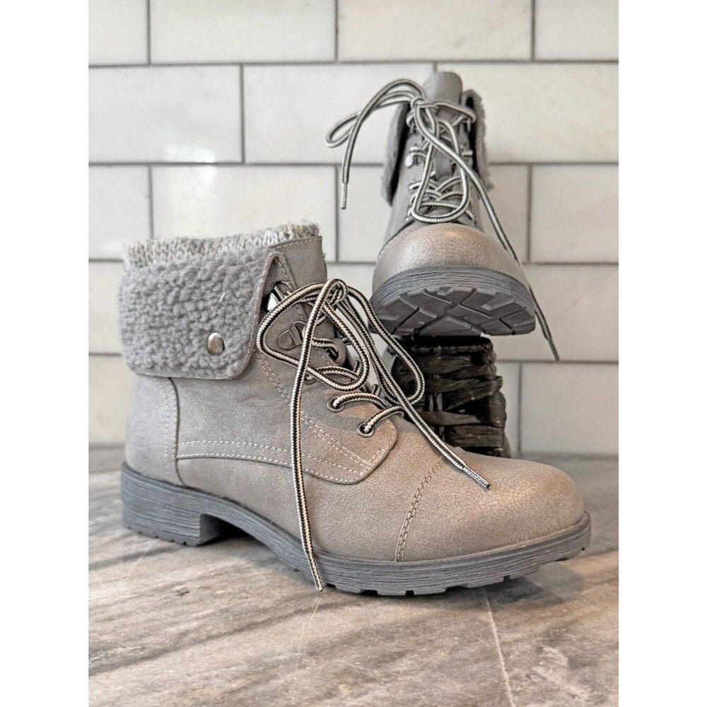 White Mountain Sandro Grey Lace Up Ankle Boots Sweater Cuff 7.5